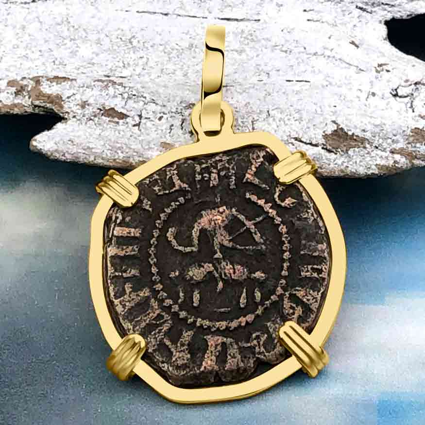 Knights Templar Era Cilician Armenia Crusader Coin of Faith, Courage &amp; Honor circa 1250 AD 14K Gold Pendant