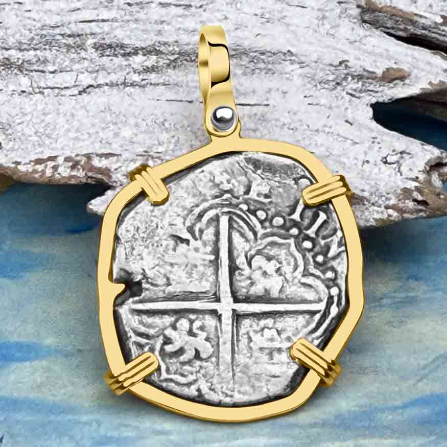 STUNNING Mel Fisher&#39;s Atocha Rare 2 Reale Shipwreck Coin 14K Gold Pendant 