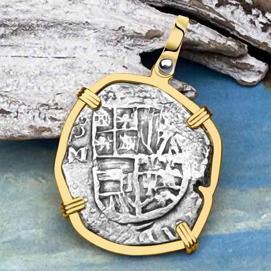 STUNNING Mel Fisher&#39;s Atocha Rare 2 Reale Shipwreck Coin 14K Gold Pendant 