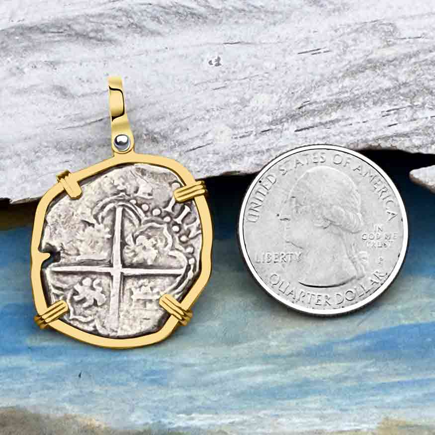 STUNNING Mel Fisher&#39;s Atocha Rare 2 Reale Shipwreck Coin 14K Gold Pendant 