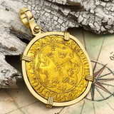 Medieval France Royal 22K Gold Ecu d'or Cross Coin of Louis XI circa 1470 in an 18K Gold Pendant