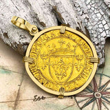Medieval France Royal 22K Gold Ecu d'or Cross Coin of Louis XI circa 1470 in an 18K Gold Pendant