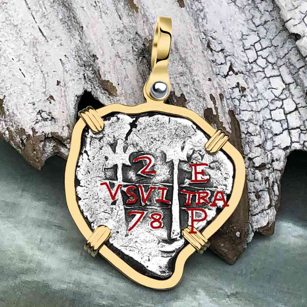 Heart Shaped Dated 1678 Consolacion Shipwreck Pirate Era 2 Reale Cob 14K Gold Pendant