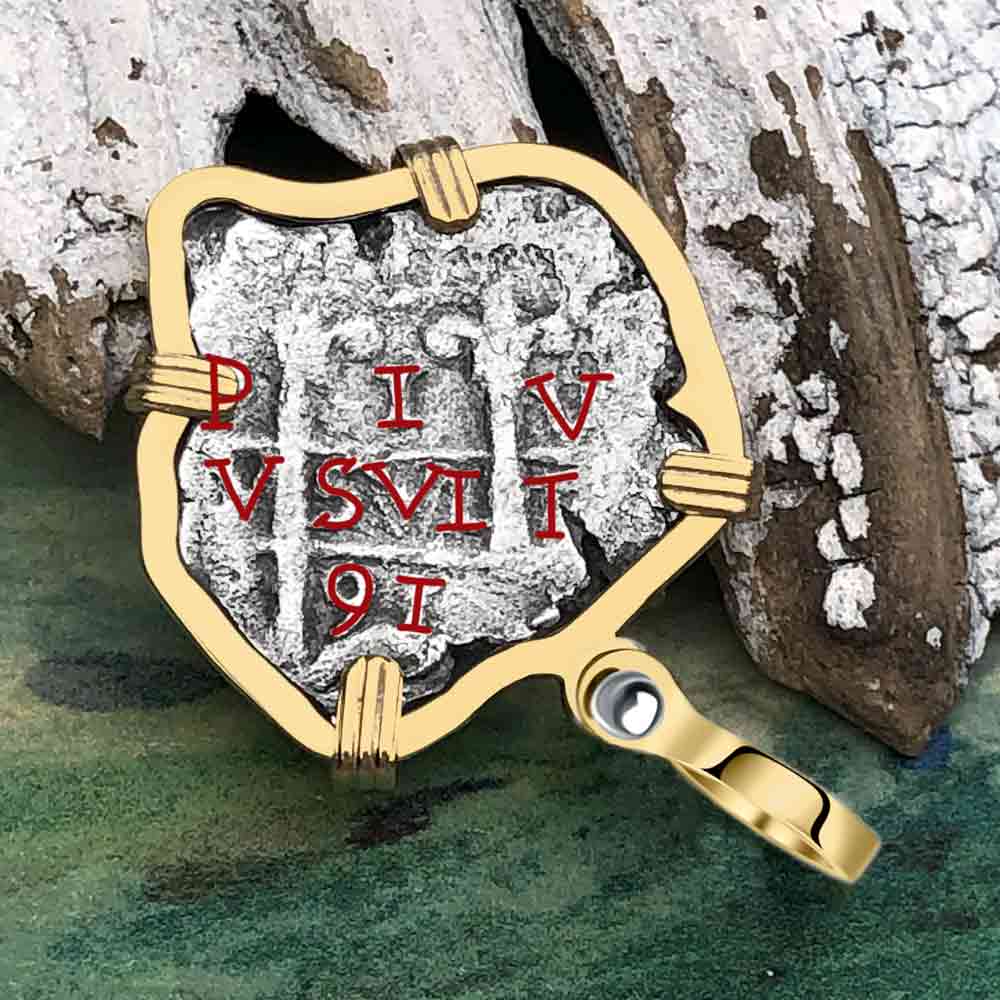 SPECIAL RELEASE Heart Shaped dated 1715 Fleet Shipwreck Spanish 1 Reale &quot;Piece of 8&quot; 14K Gold Pendant