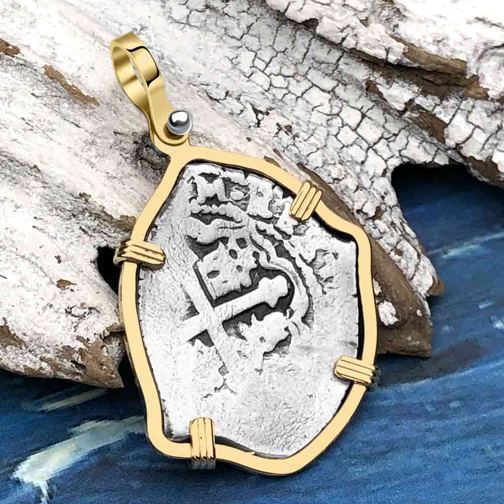 1715 Fleet Shipwreck Spanish 2 Reale &quot;Piece of 8&quot; 14K Gold Pendant