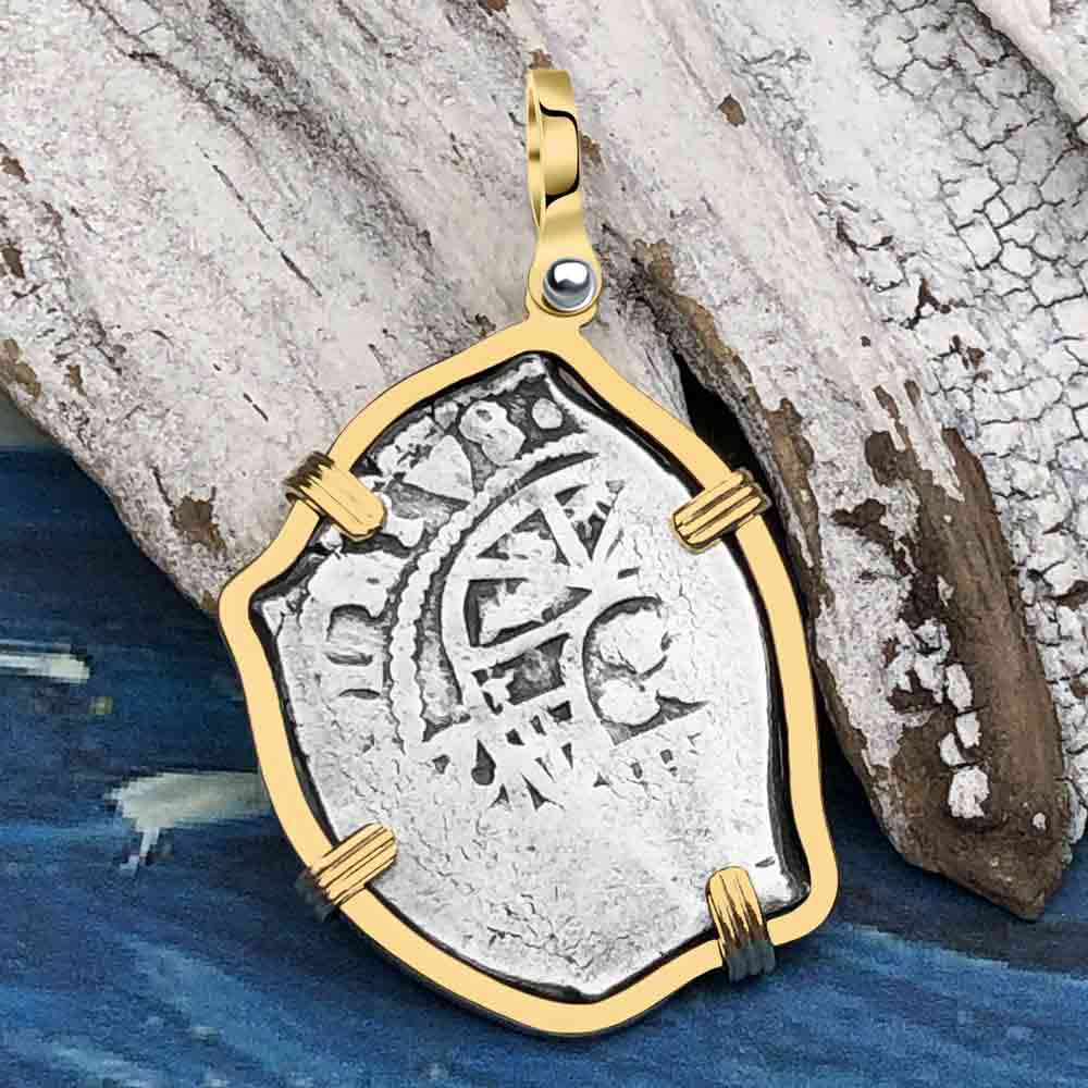 1715 Fleet Shipwreck Spanish 2 Reale &quot;Piece of 8&quot; 14K Gold Pendant