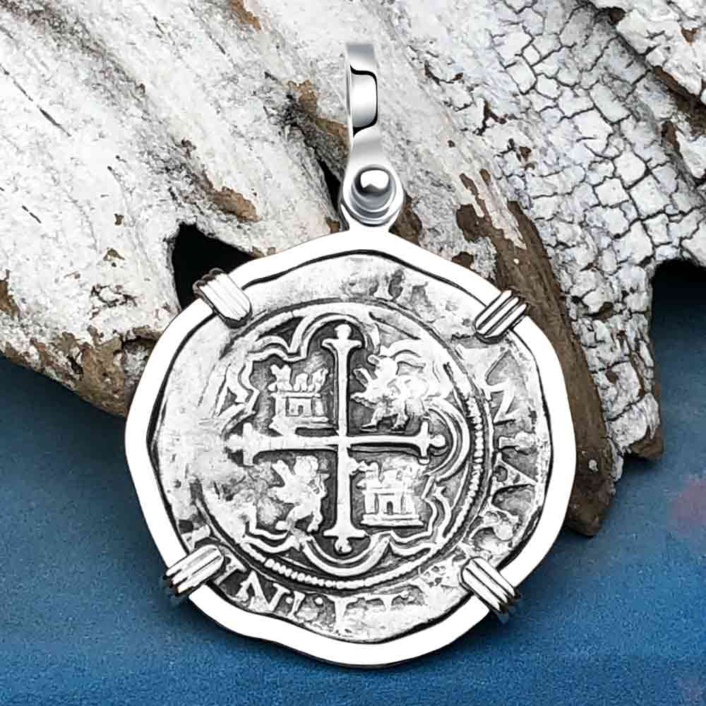 STUNNING Pirate Era Circa 1579 Spanish 1 Reale Cob Piece of 8 14K White Gold Pendant