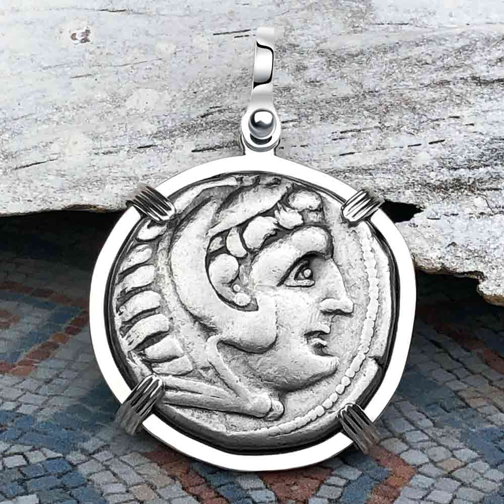 Ancient Greek Alexander the Great LARGE Silver Tetradrachm Coin Sterling Silver Pendant