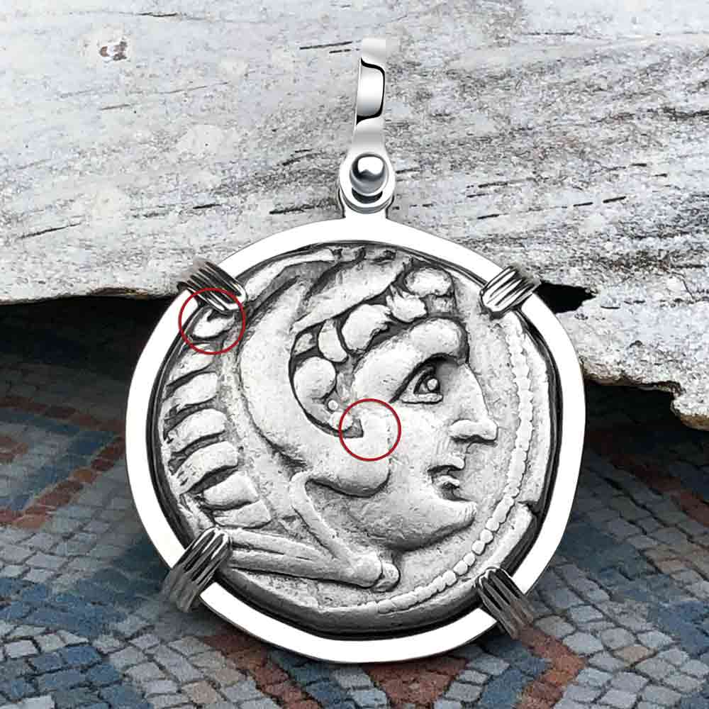 Ancient Greek Alexander the Great LARGE Silver Tetradrachm Coin Sterling Silver Pendant