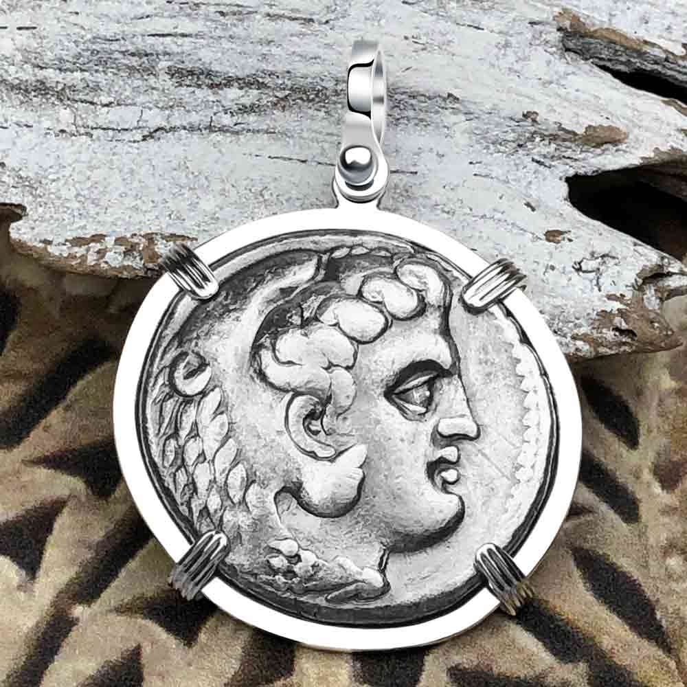 Ancient Greek Alexander the Great LARGE Silver Tetradrachm Coin Sterling Silver Pendant 