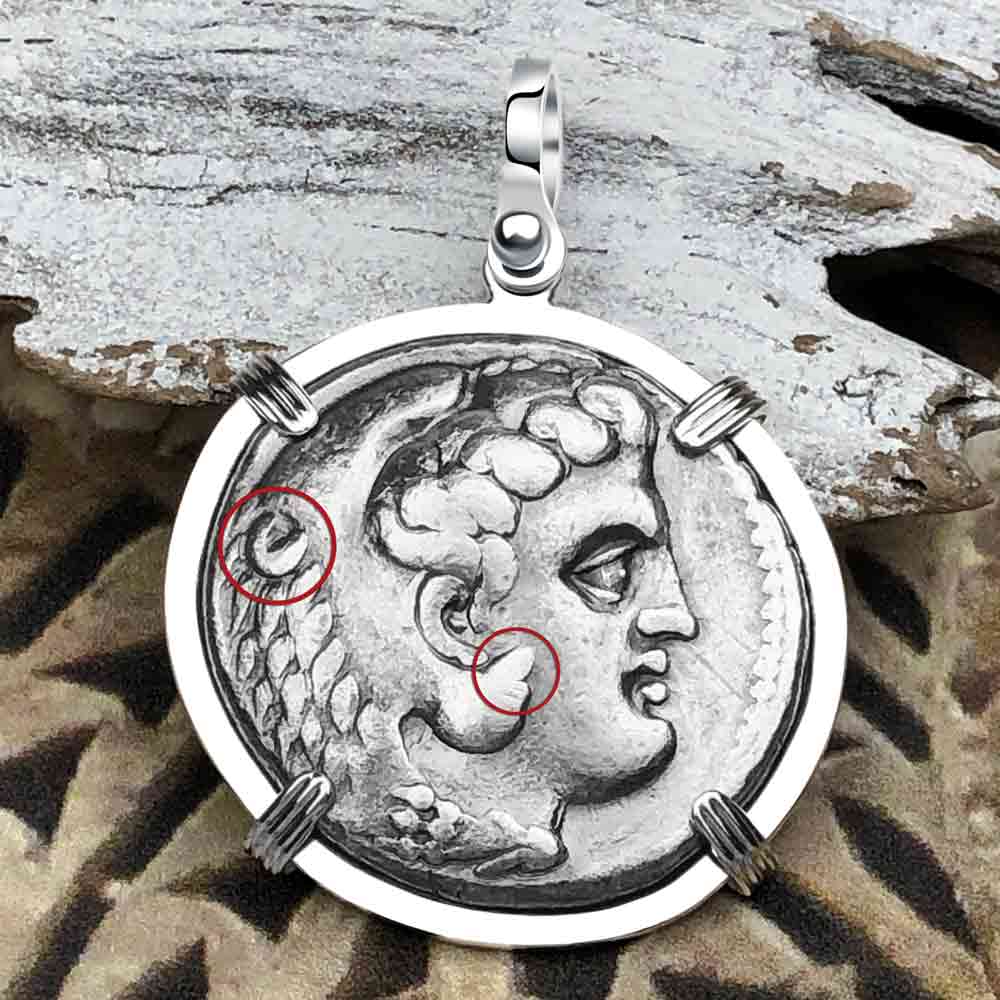 Ancient Greek Alexander the Great LARGE Silver Tetradrachm Coin Sterling Silver Pendant 