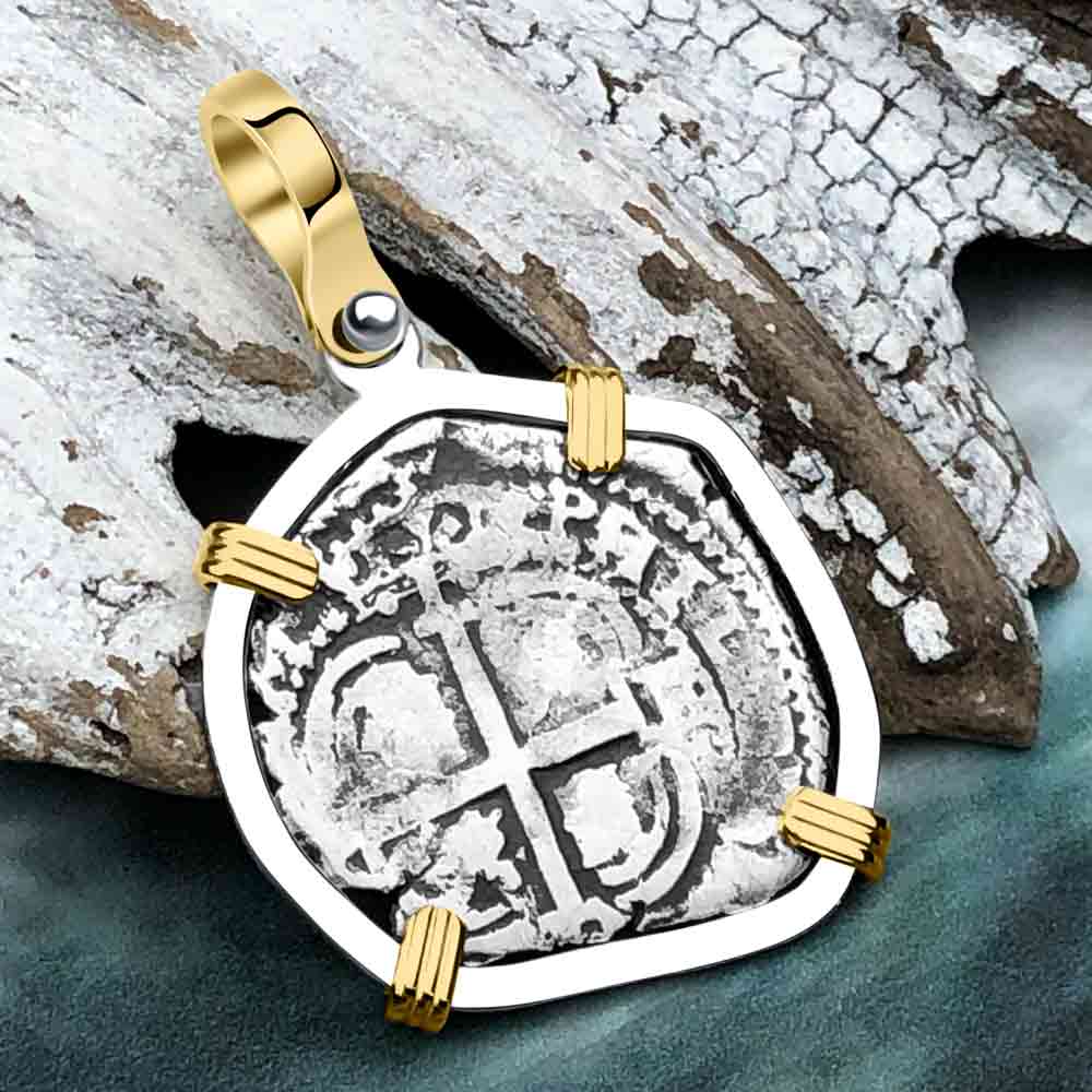 1660 Consolacion Shipwreck Pirate Era Spanish 1 Reale Piece of 8 14K Gold & Sterling Silver Pendant