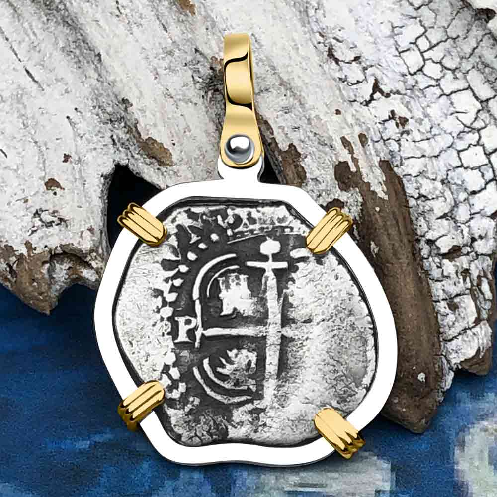 VERY RARE Triple Dated 1655 Consolacion Shipwreck Pirate Era Spanish 1 Reale Piece of 8 14K Gold & Sterling Silver Pendant