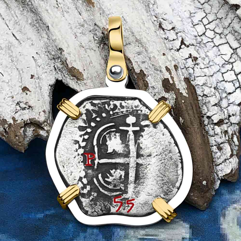 VERY RARE Triple Dated 1655 Consolacion Shipwreck Pirate Era Spanish 1 Reale Piece of 8 14K Gold & Sterling Silver Pendant