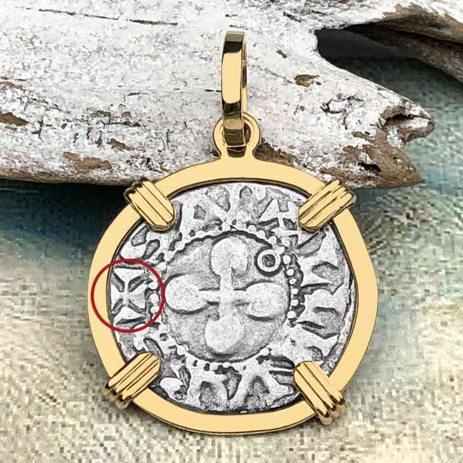 Templar Knights Era French Healing Angel Silver Denier 14K Gold Pendant 