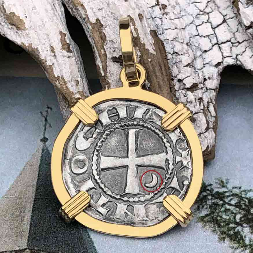 Templar Knights Era Antioch Crusader Medieval Silver Denier &quot;Helmet Head&quot; Coin of the Crusades 14K Gold Pendant