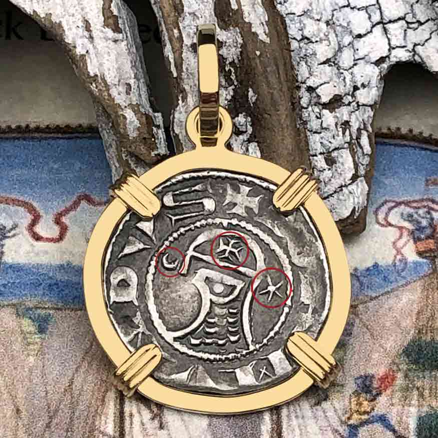 Templar Knights Era Antioch Crusader Medieval Silver Denier &quot;Helmet Head&quot; Coin of the Crusades 14K Gold Pendant