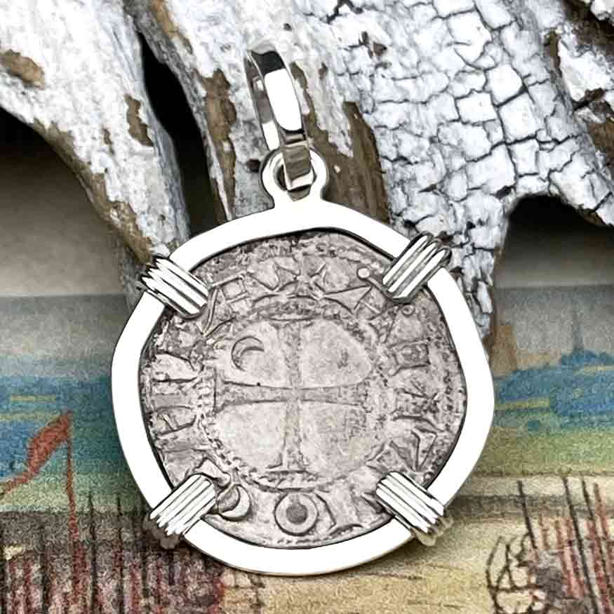 Templar Knights Era Antioch Crusader Medieval Silver Denier &quot;Helmet Head&quot; Coin of the Crusades Sterling Silver Pendant 