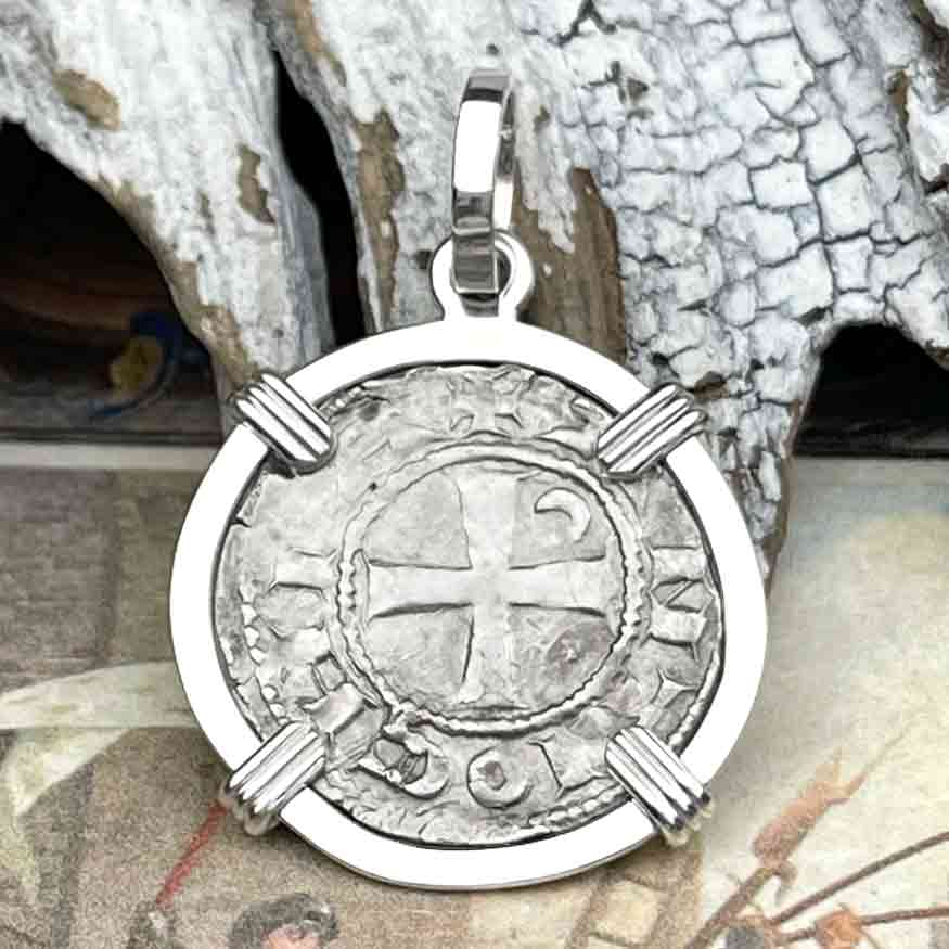 Templar Knights Era Antioch Crusader Medieval Silver Denier &quot;Helmet Head&quot; Coin of the Crusades Sterling Silver Pendant 