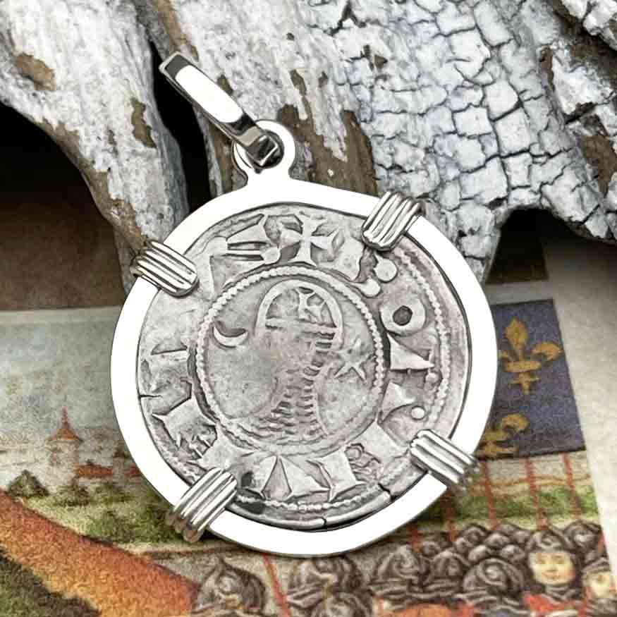 Templar Knights Era Antioch Crusader Medieval Silver Denier &quot;Helmet Head&quot; Coin of the Crusades Sterling Silver Pendant 