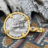 Roman Republic Silver Denarius Serratus 82 BC Jupiter & Victory 14K Gold Pendant