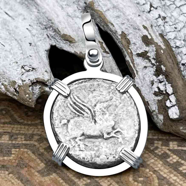 Roman Republic Silver Denarius 90 BC Pegasus Sterling Silver Pendant
