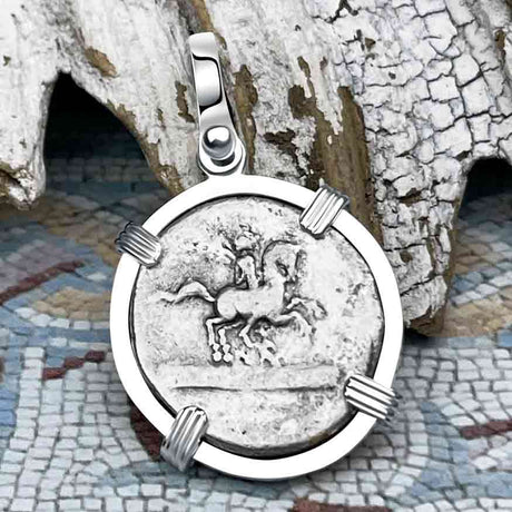 Roman Republic Silver Denarius 113 BC Pendant with Philip V of Macedon and a Stylized ROMA