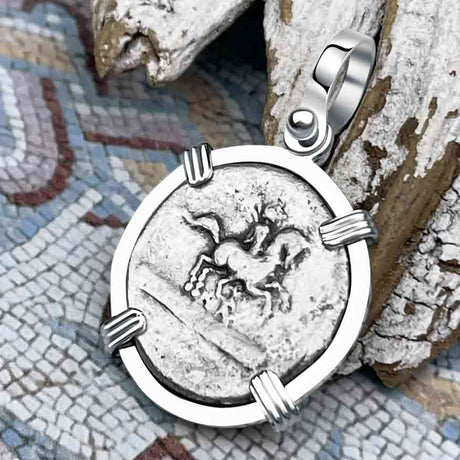 Roman Republic Silver Denarius 113 BC Pendant with Philip V of Macedon and a Stylized ROMA