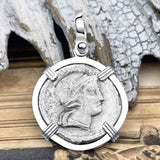 Roman Republic Silver Denarius 77 BC Roma & Victory Sterling Silver Pendant