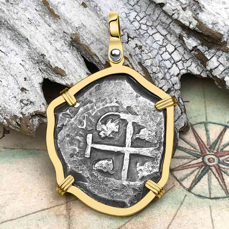 Pirate Era 1752 Spanish 4 Reale Piece of Eight 14K Gold Pendant