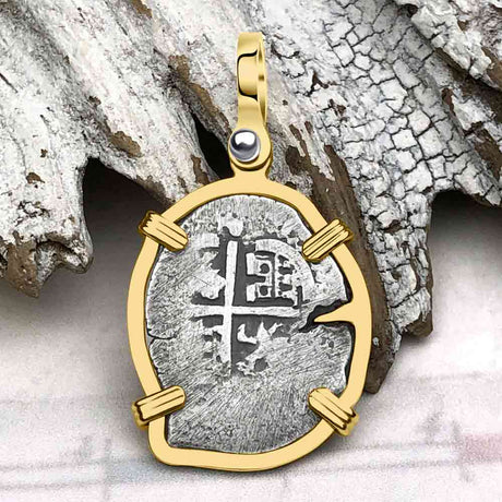 Pirate Era 1671 Spanish 1 Reale Cob Piece of Eight 14K Gold Pendant