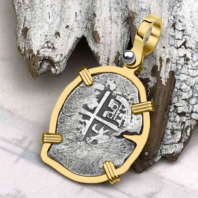 Pirate Era 1671 Spanish 1 Reale Cob Piece of Eight 14K Gold Pendant