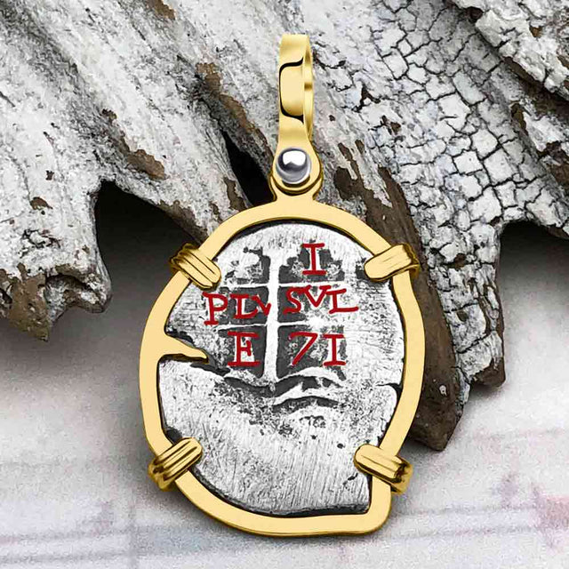 Pirate Era 1671 Spanish 1 Reale Cob Piece of Eight 14K Gold Pendant
