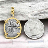 Pirate Era 1671 Spanish 1 Reale Cob Piece of Eight 14K Gold Pendant
