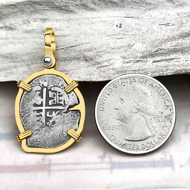 Pirate Era 1671 Spanish 1 Reale Cob Piece of Eight 14K Gold Pendant