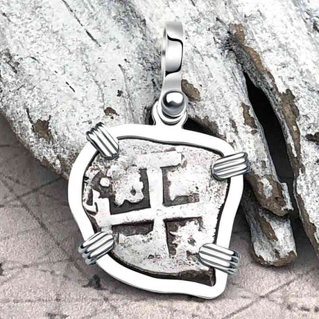 Heart Shaped Dated 1720s Rimac River Good Luck Spanish 1/2 Reale Piece of Eight Sterling Silver Pendant