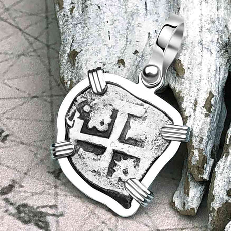 Heart Shaped Dated 1720s Rimac River Good Luck Spanish 1/2 Reale Piece of Eight Sterling Silver Pendant