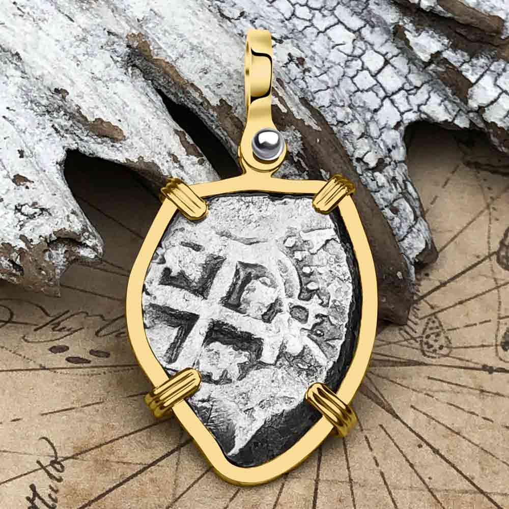 アクセサリー once Pirate Era 1754 Spanish 2 Reale Piece of Eight 14K Gold Pendant