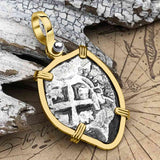 Heart Shaped Pirate Era 1754 Spanish 2 Reale Cob Piece of 8 14K Gold Pendant