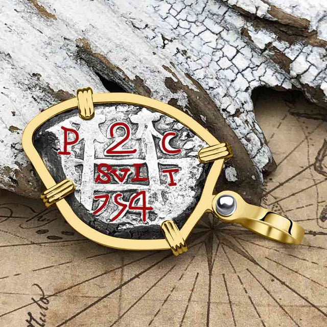 Heart Shaped Pirate Era 1754 Spanish 2 Reale Cob Piece of 8 14K Gold Pendant