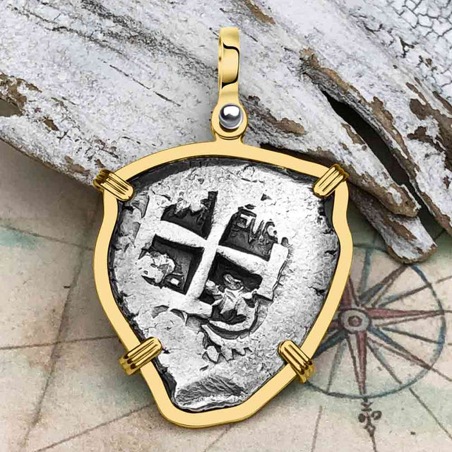 Heart Shaped Pirate Era 1753 Spanish 4 Reale Piece of Eight 14K Gold Pendant
