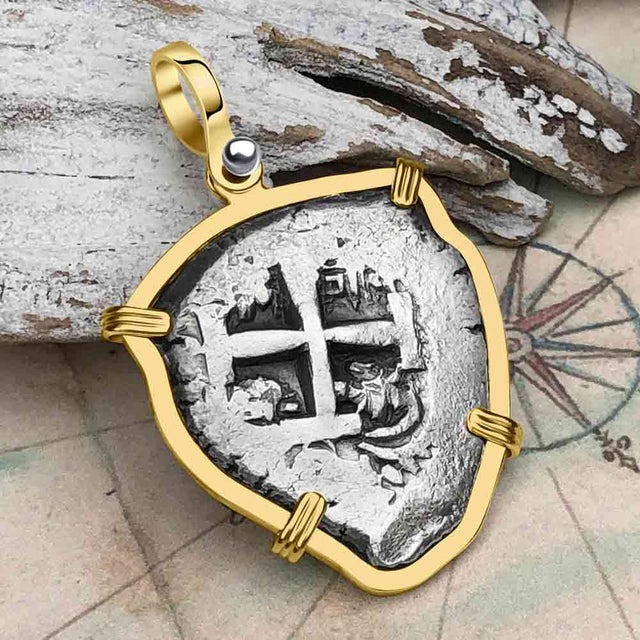 Heart Shaped Pirate Era 1753 Spanish 4 Reale Piece of Eight 14K Gold Pendant
