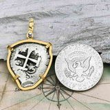 Heart Shaped Pirate Era 1753 Spanish 4 Reale Piece of Eight 14K Gold Pendant
