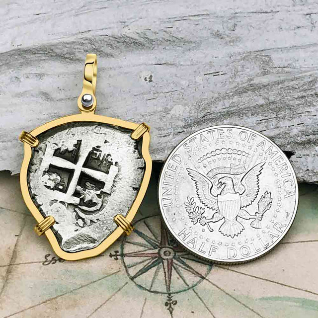 Heart Shaped Pirate Era 1753 Spanish 4 Reale Piece of Eight 14K Gold Pendant