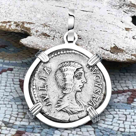 Roman Empire Silver Denarius Coin of Empress Julia Domna 196 AD Sterling Silver Pendant
