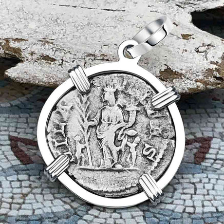 Roman Empire Silver Denarius Coin of Empress Julia Domna 196 AD Sterling Silver Pendant