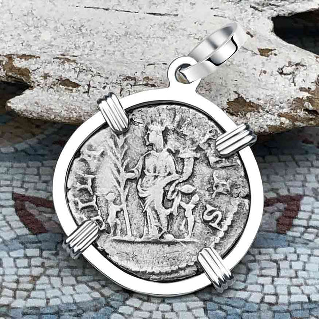 Roman Empire Silver Denarius Coin of Empress Julia Domna 196 AD Sterling Silver Pendant