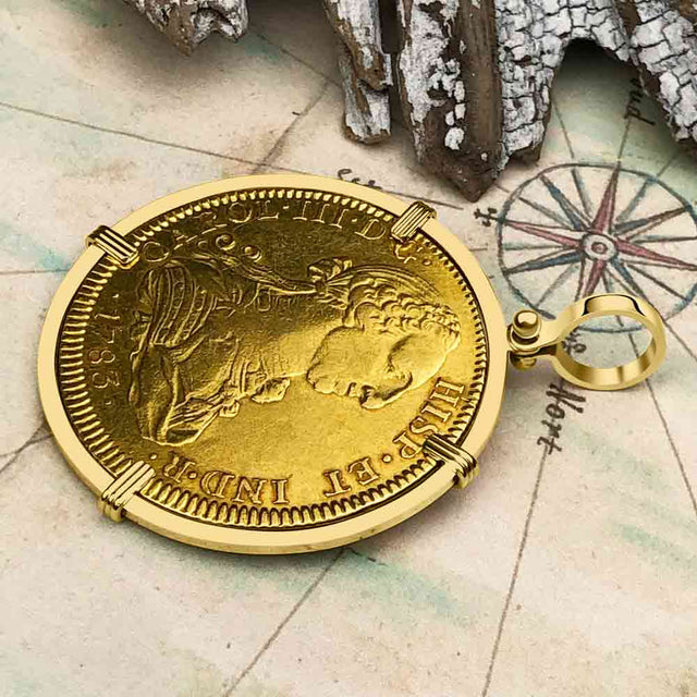 1783 Spanish 22K Gold 8 Escudo Portrait Coin - the Legendary Doubloon - 18K Gold Pendant
