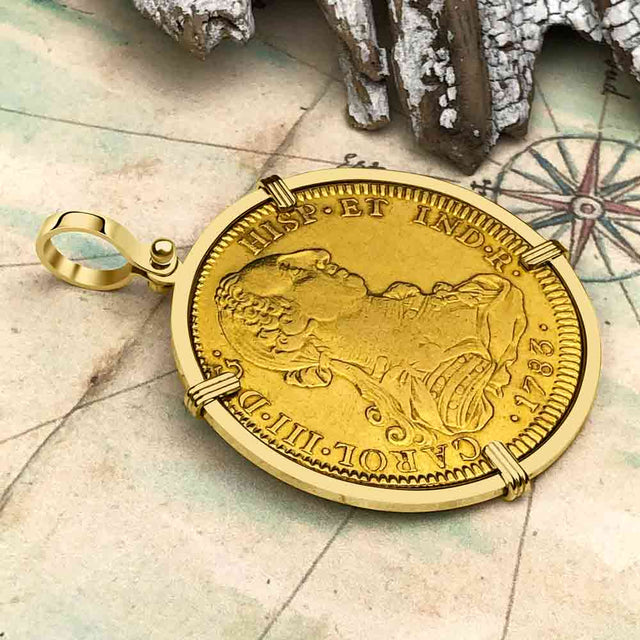 1783 Spanish 22K Gold 8 Escudo Portrait Coin - the Legendary Doubloon - 18K Gold Pendant