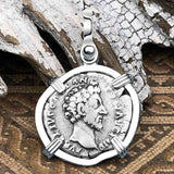 Roman Empire Silver Denarius Coin of Marcus Aurelius, the Philosopher Warrior 157 AD Sterling Silver Pendant